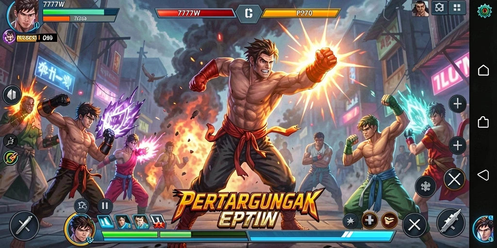 Tampilan gameplay <strong>7777W</strong> menampilkan karakter bertarung dengan grafis yang memukau.