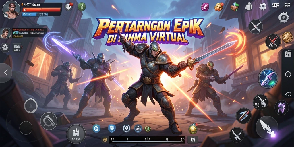 Screenshot gameplay 9ET menampilkan aksi pertarungan intens dan karakter unik.