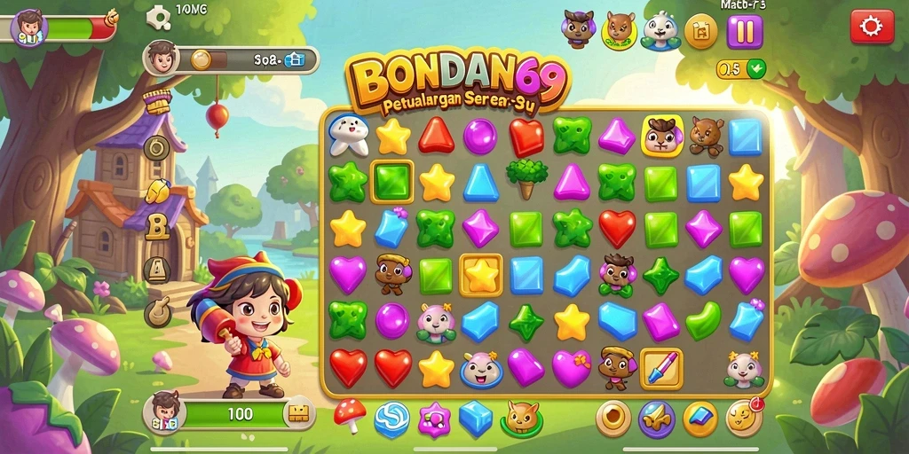 Tampilan gameplay seru BONDAN69 di level Match-3.