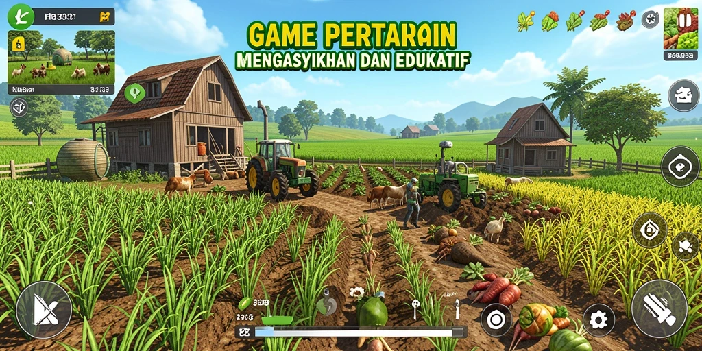 Tampilan gameplay FB333 yang menakjubkan saat bertani di kebun.