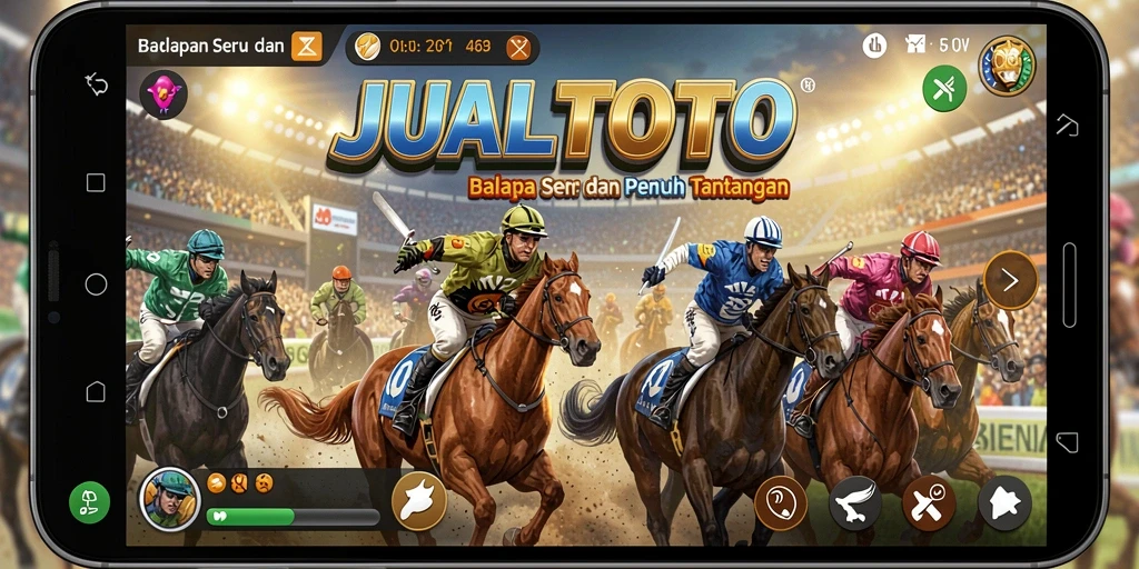 Tampilan gameplay mendebarkan di JUALTOTO dengan kendaraan balap yang cepat.