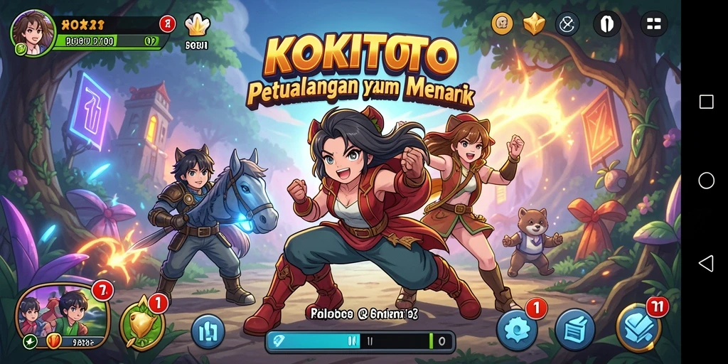 Tampilan gameplay KOKITOTO yang menampilkan petualangan karakter Anime.