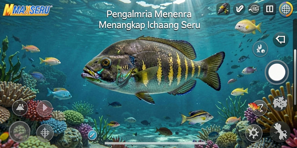 Screenshot tampilan game MAXSERU dengan gameplay Fishing yang seru.