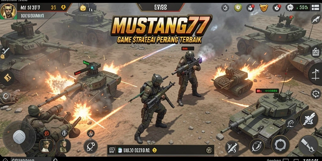 Tangkapan layar utama gameplay <strong>MUSTANG77</strong> menampilkan pertempuran strategis yang menarik.