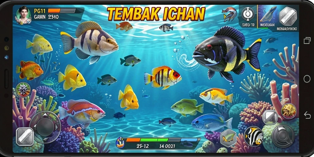Screenshot gameplay PG11 menampilkan aksi tembak ikan yang seru.