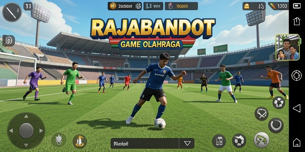 Tampilan gameplay RAJABANDOT menunjukkan aksi seru dalam kompetisi olahraga.