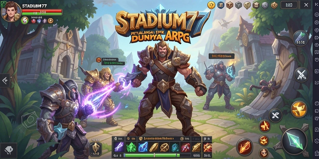 Tampilan seru gameplay STADIUM77 dalam arena pertarungan ARPG.