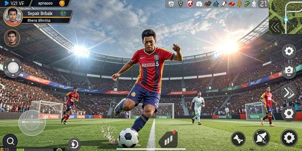 Tampilan Gameplay V21 dengan aksi sepak bola yang mendebarkan.
