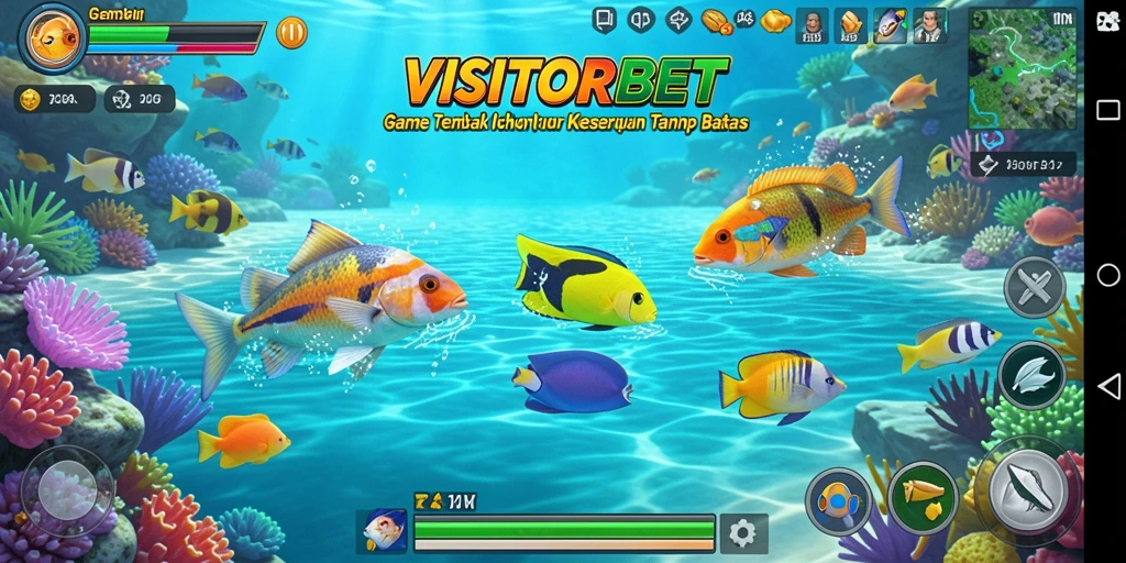 Tampilan gameplay yang seru dalam VISITORBET saat menangkap ikan.