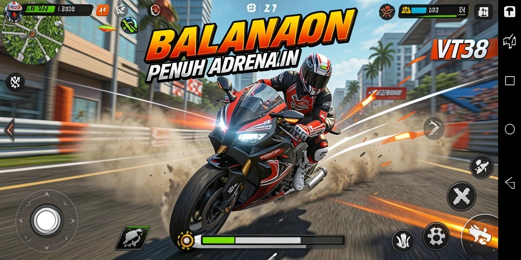 Screenshot VT38: Tampilan mendebarkan saat balapan motor.