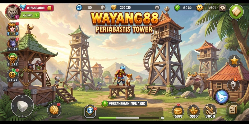 Tampilan gameplay seru WAYANG88 sebagai game Tower Defense.